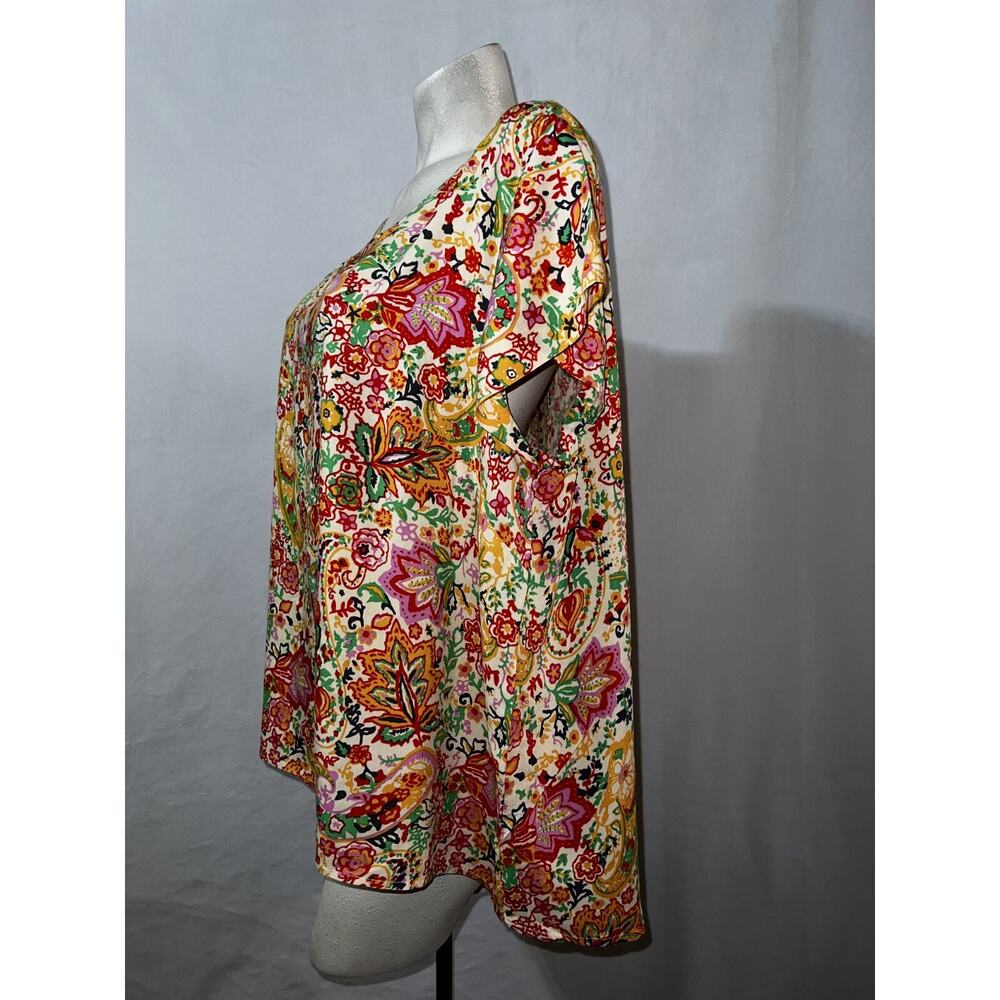 CYNTHIA ROWLEY Top Plus Size 2X Colorful Hi Lo SS Blouse Lightweight Boho Artsy - Picture 4 of 7